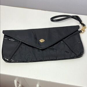 Vintage The Trend Chic Black Leather Wristlet Clutch